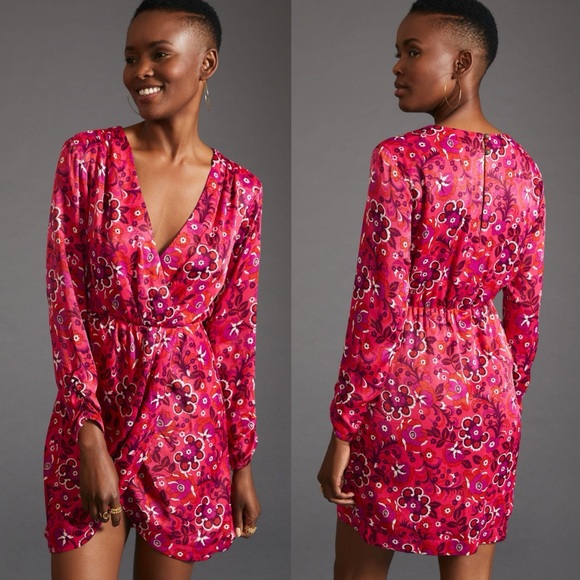 NWT Anthropologie Maeve Pink Floral Wrap Mini Dress - Picture 13 of 13